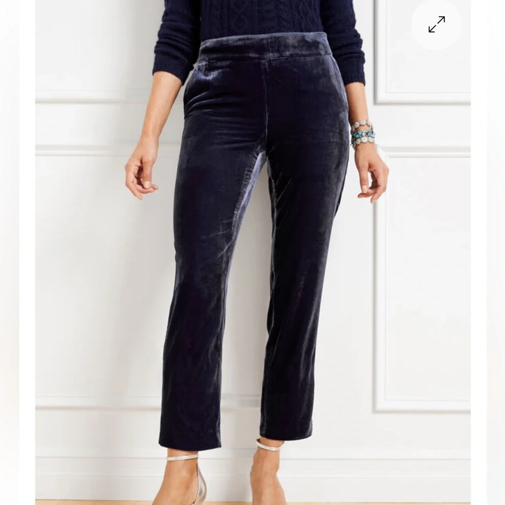 Talbots Navy Velvet‎ Tapered Ankle Pants Size 12 P Holiday Party Cocktail NWT